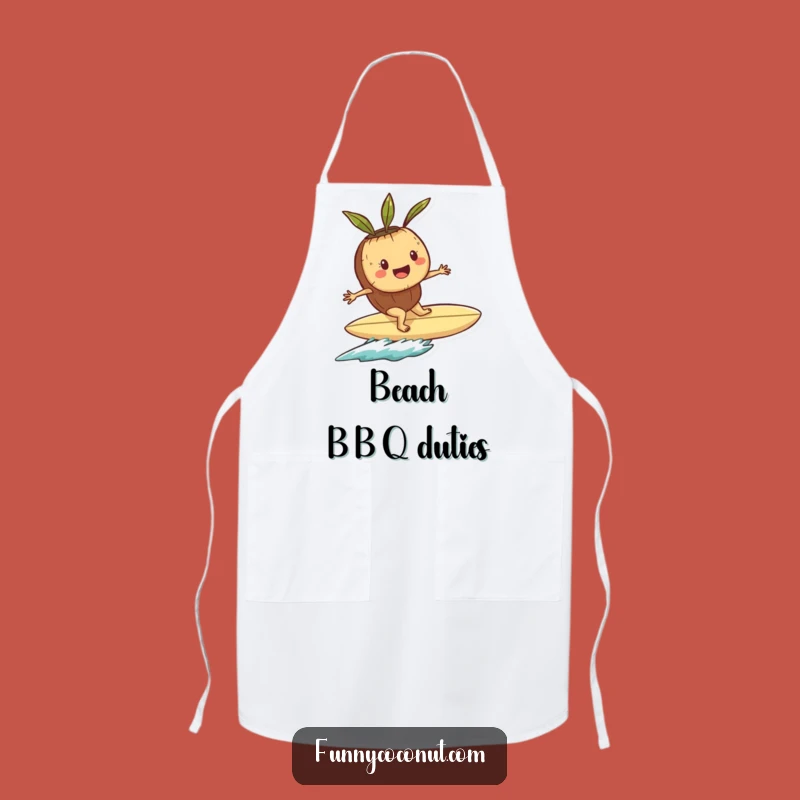 Funny Playful Coconut Surfer Apron: Beach Kitchen Fun with Shell Surfboard Gift
