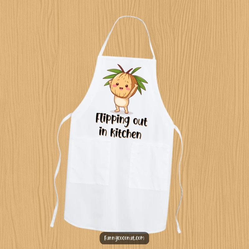 Funny Coconut Handstand Apron, a happy coconut performing a handstand on its husk, adding a touch of acrobatic fun to cooking.