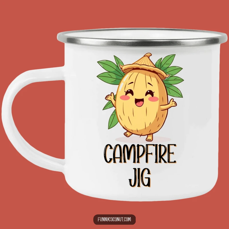 Funny Coconut Jig Camping Mug: Enjoy Outdoors with a Dancing Straw Hat Character