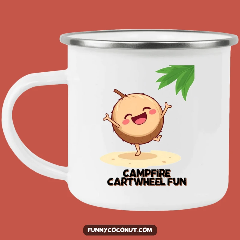 Funny Camping Mug: Cartwheeling Coconut - Rustic & Humorous Beach Fun Gift