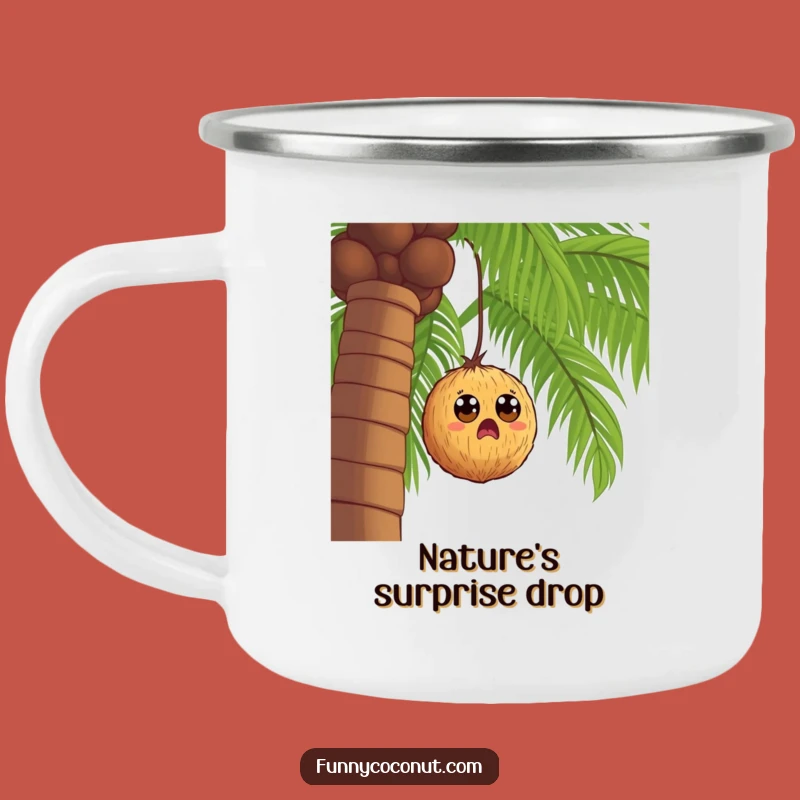 Funny Falling Coconut Camping Mug: Your Comical Outdoor Companion Gift