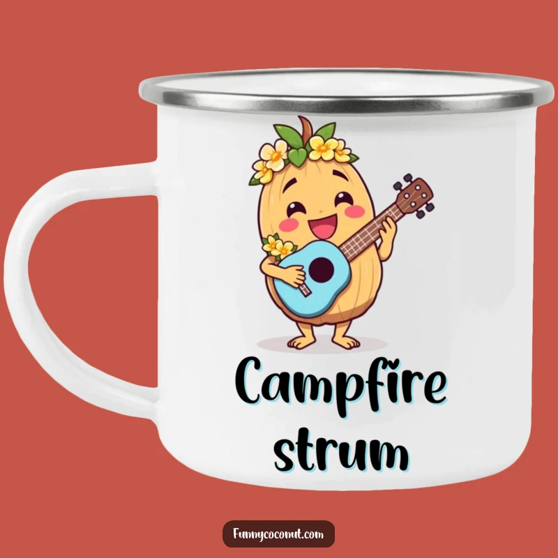 Funny Jovial Coconut Ukulele Camping Mug - Tropical Outdoor Music