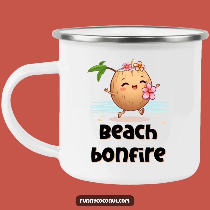 Funny Winking Coconut Flower Lei Camping Mug - Tropical Outdoors Beverage Holder