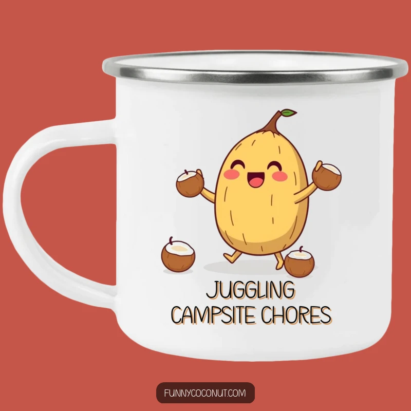 Funny Coconut Juggler Camping Mug: Jubilant Campfire Buddy, Durable and Hilarious Gift!