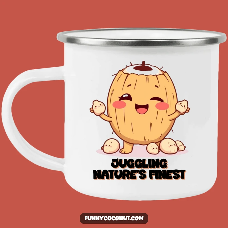 Funny Coconut Juggling Seashells Camping Mug: Adventure Fuel with Beachy Humor Gift