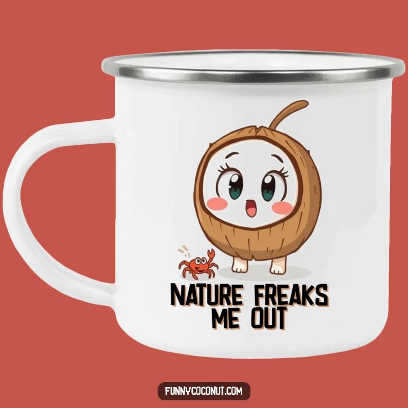 Funny Surprised Coconut Camping Mug: Alertness for Every Adventure Gift