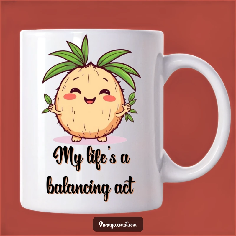 Funny Kawaii Coconut Juggling Leaves Mug - Hilarious Tropical Gift for Coconut Lovers