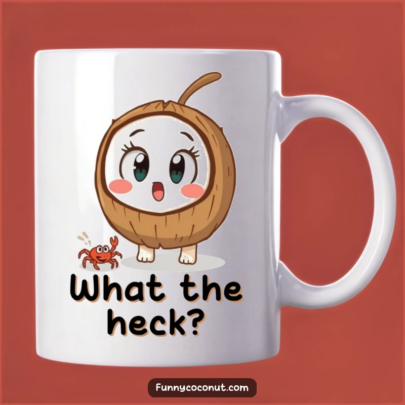 Funny Surprised Coconut Mug: Wide-Eyed Wonder at a Crab's Dash Gift