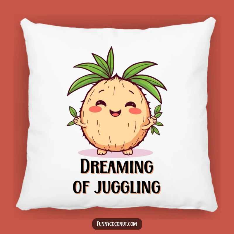 Cozy Funny Kawaii Coconut Juggling Leaves Pillow - Soft Tropical Comfort Gift