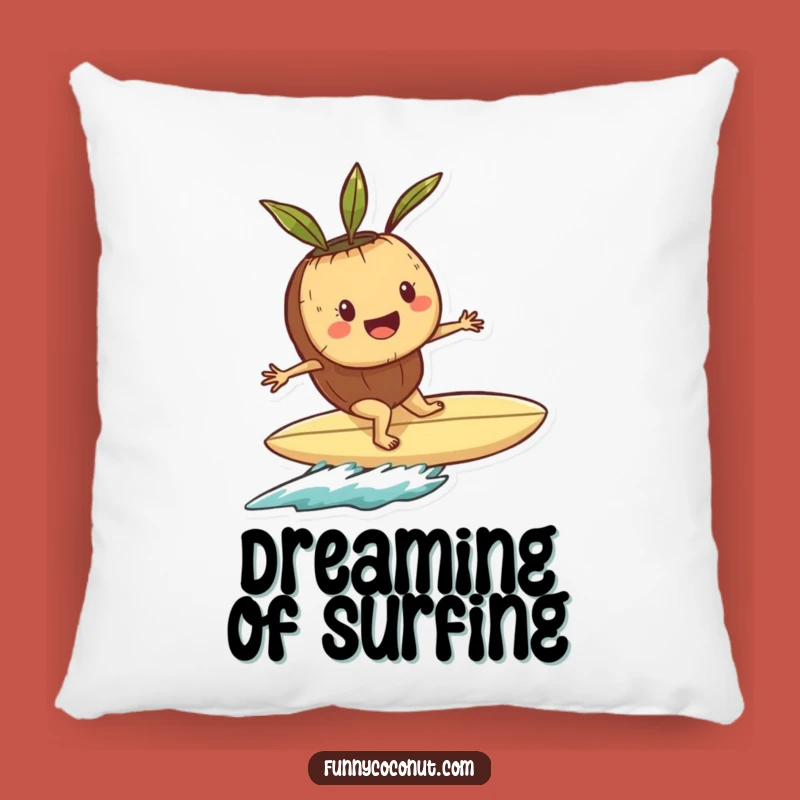 Funny Playful Coconut Surfer Pillow: Cozy Shell Surfboard Comfort Gift