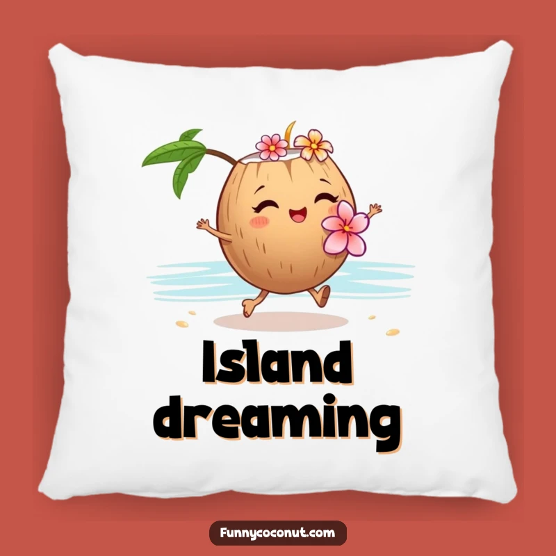 Funny Winking Coconut Flower Lei Pillow - Tropical Accent Cushion Gift