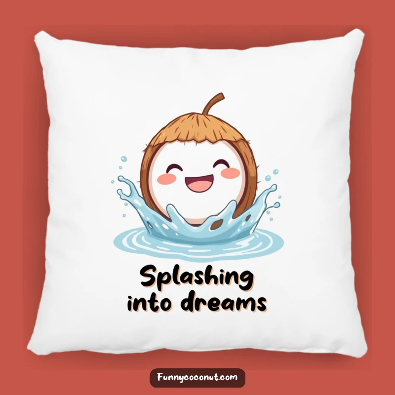 Funny Pillow: Grinning Coconut Splash - Comfy & Hilarious Water Decor