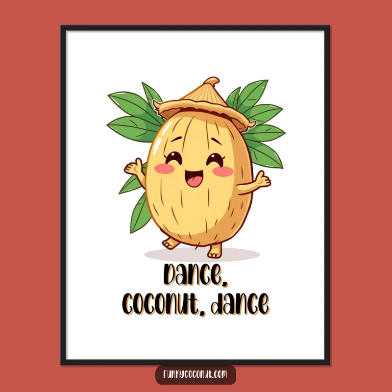 Funny Coconut Jig Digital Art: Comical Tropical Art of a Straw Hat Character Dancing