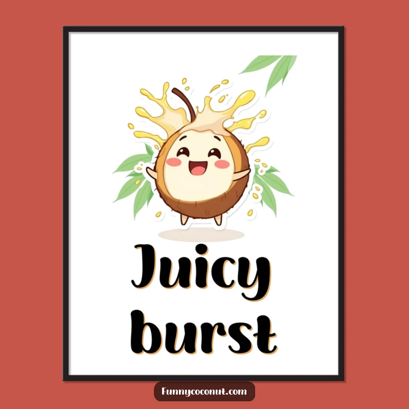 Funny Coconut Burst Digital Art: Inject Tropical Fun with a Character's Refreshing Juice Explosion