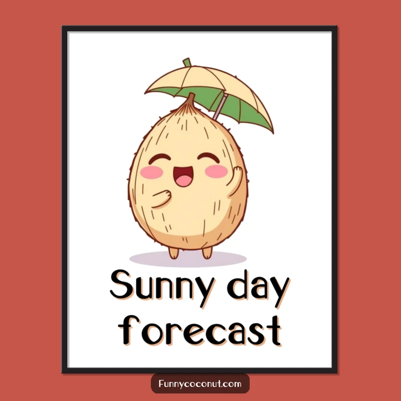 Funny Coconut Digital Art: Giggling Character with Umbrella, Instant Humorous Decor Gift