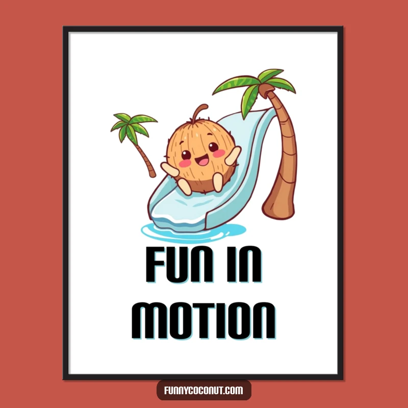 Funny Coconut Waterslide Digital Art: Instant Summer Fun for Your Walls