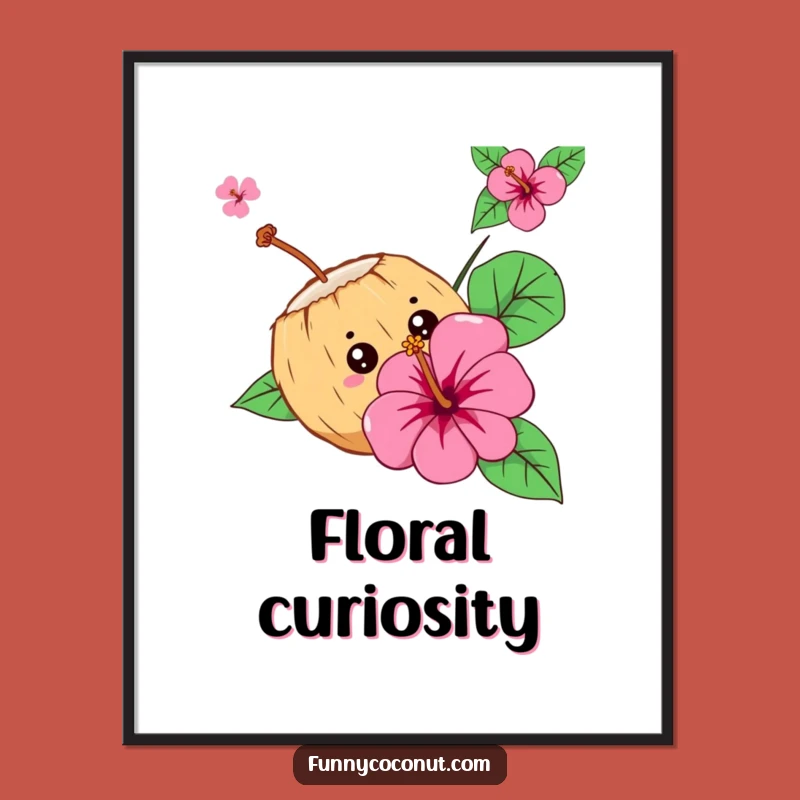 Funny Curious Coconut Digital Art - Instant Download, Tropical Flower, Perfect Gift Art