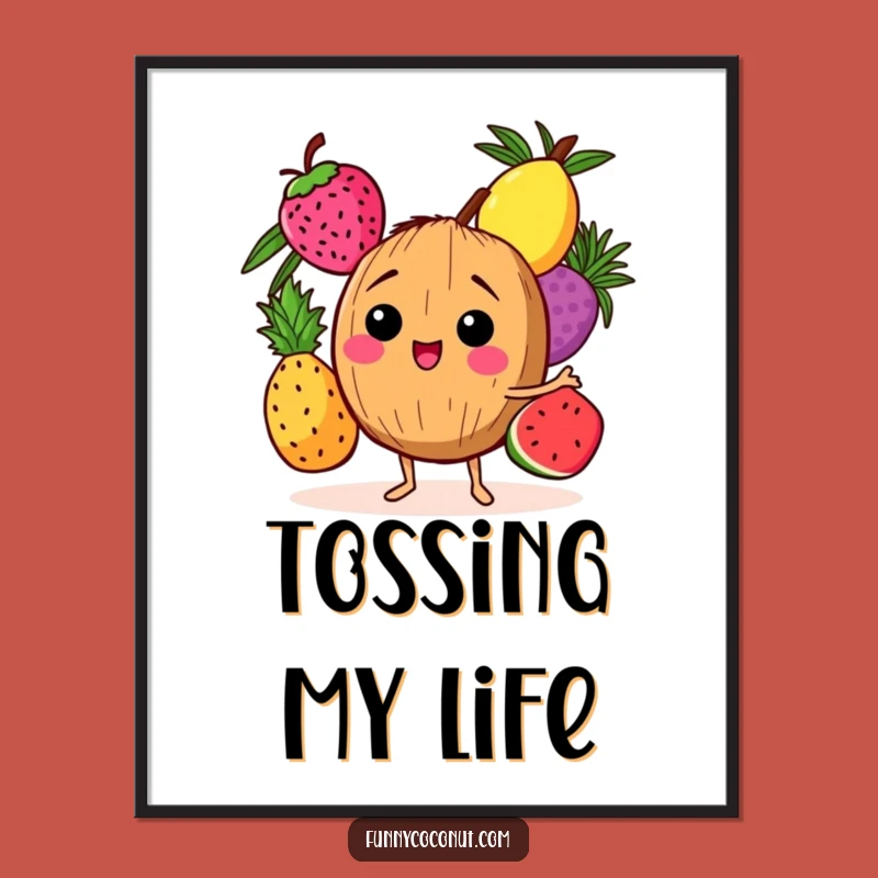 Funny Giggling Coconut Digital Art: Instant Tropical Fruit Juggling Wall Decor Gift