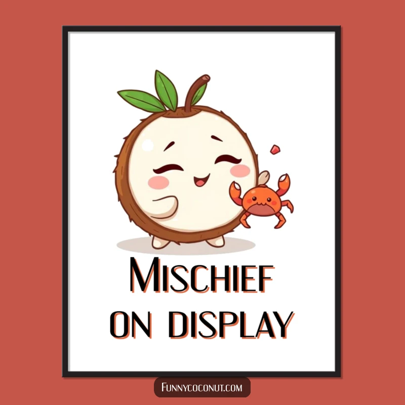 Funny Kawaii Coconut Digital Art Print - Instant Beach Mischief, Perfect Funny Gift!
