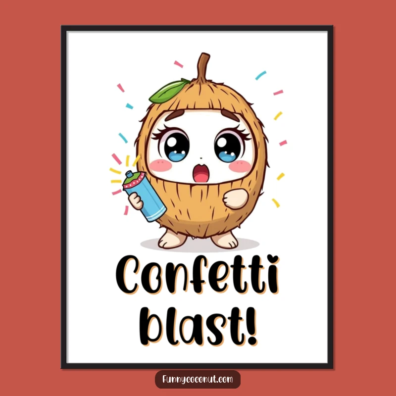 Funny Surprised Coconut Digital Art: Printable Festive Decor