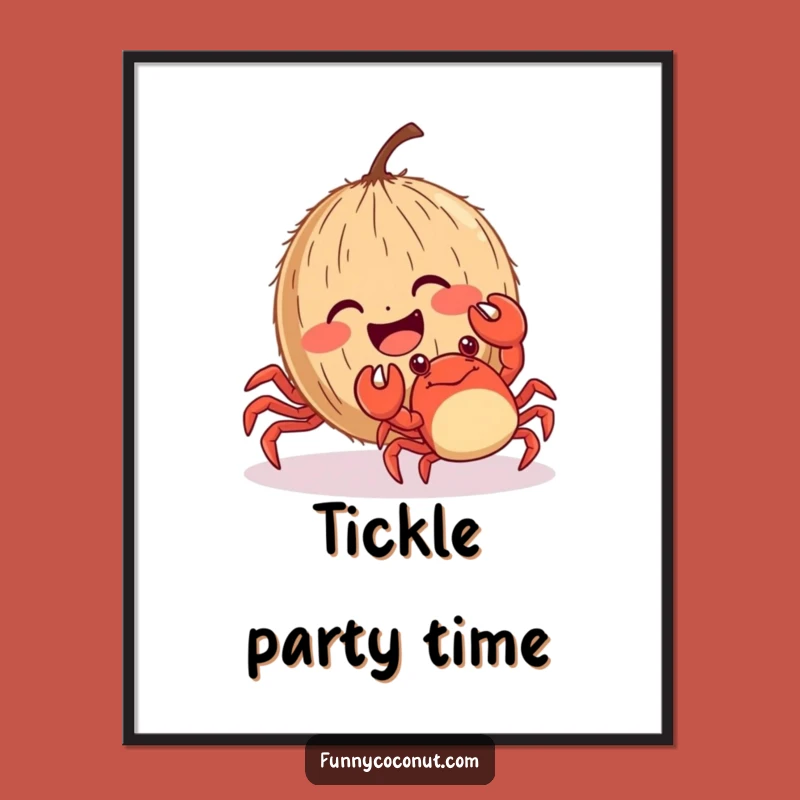 Funny Tickled Coconut Digital Art: Hilarious Beach Wall Decor Gift