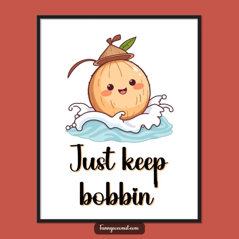 Funny Bobbing Coconut Digital Art: Cute Seaside Wall Decor Gift