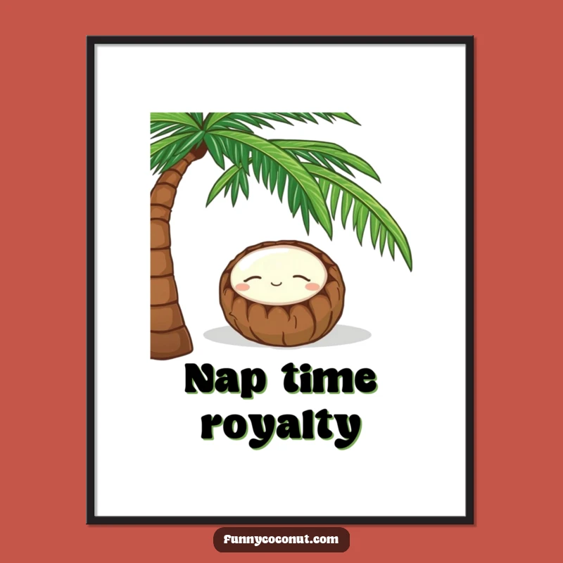 Funny Coconut Digital Art: Peaceful Nap Print for Tranquil Decor