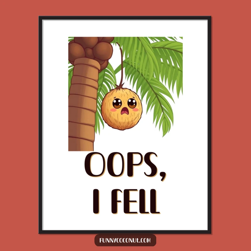 Funny Falling Coconut Digital Art: Hilarious Tropical Wall Decor Gift