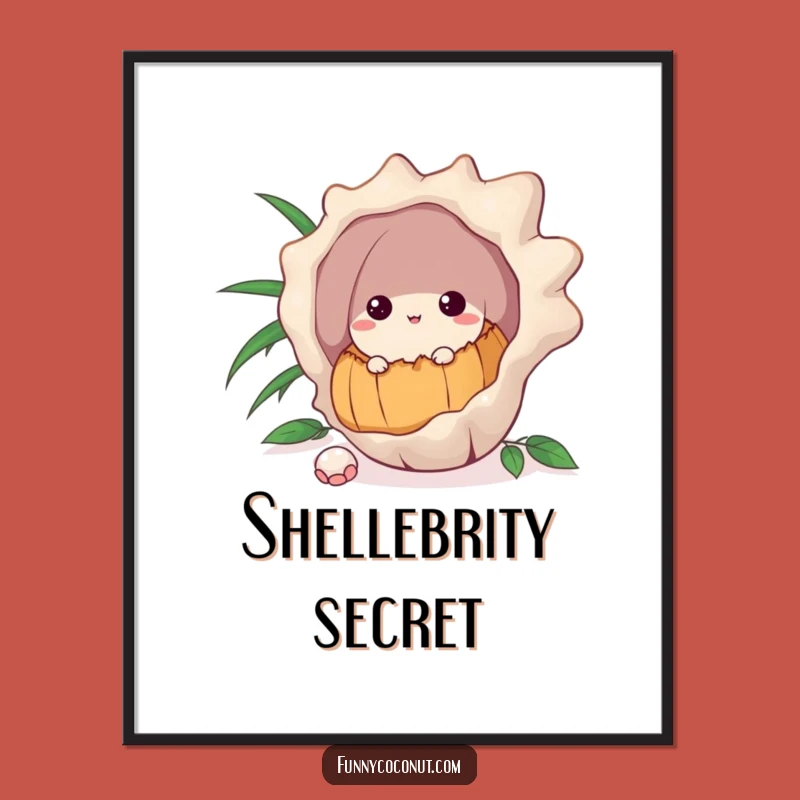 Funny Coconut Digital Art: Curious Seashell Peek Print for Instant Intrigue
