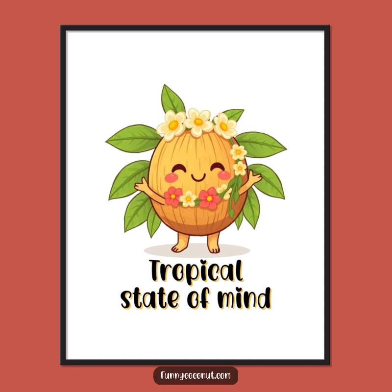 Funny Hula Coconut Digital Art, Tropical Wall Decor, Hilarious Cheerful Gift