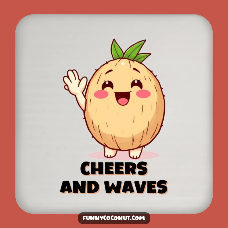 Funny Happy Coconut Coaster - Tropical Surfaces, Friendly Wave, Perfect Humorous Gift
