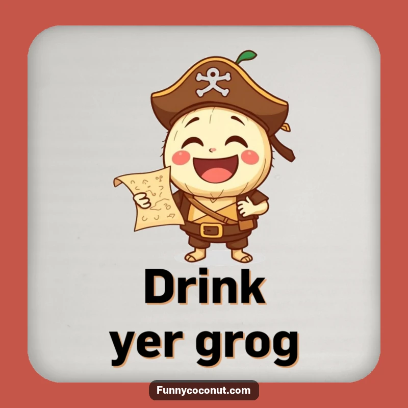 Funny Pirate Coconut Coaster: Laughing Buccaneer, Treasure Protection, Hilarious Gift!