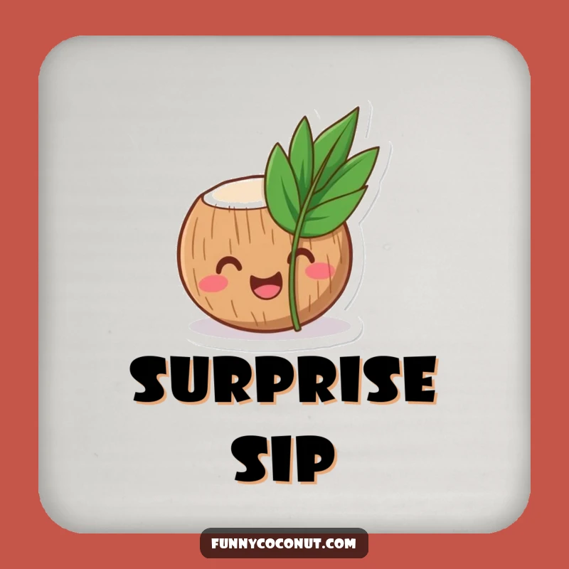 Funny Coconut Drink Coaster: Artful Laughing Tropical Character Decor Gift