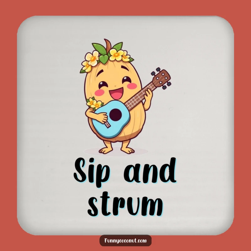 Funny Jovial Coconut Ukulele Coaster Set - Tropical Music Protection