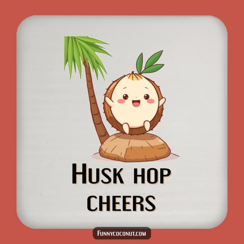 Funny Kawaii Coconut Hop Drink Coaster - Protect Surfaces with Tropical Fun, Great Funny Gift!
