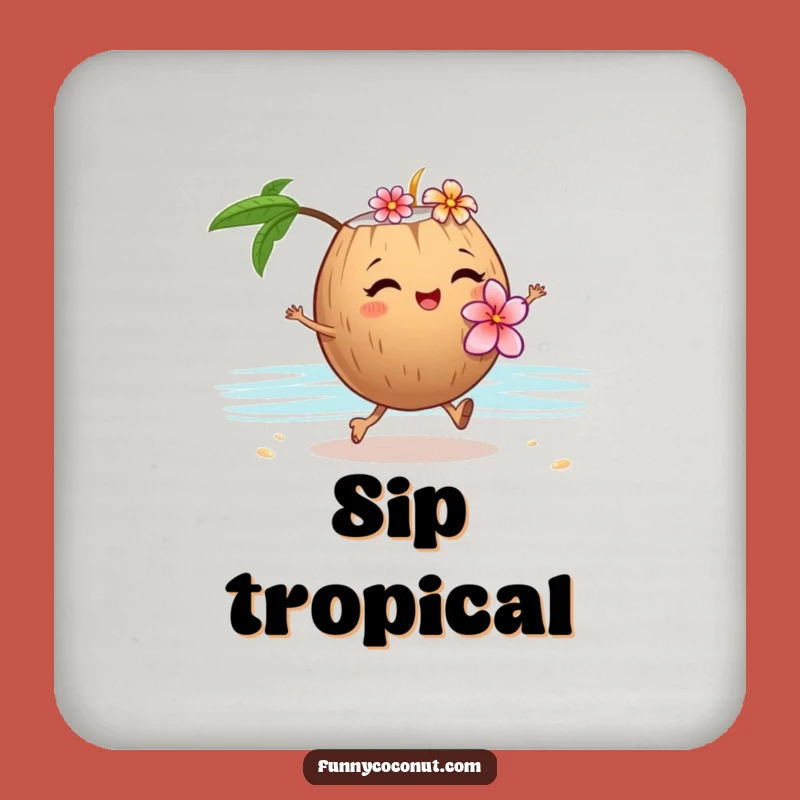 Funny Winking Coconut Flower Lei Drink Coaster - Tropical Table Protector Gift