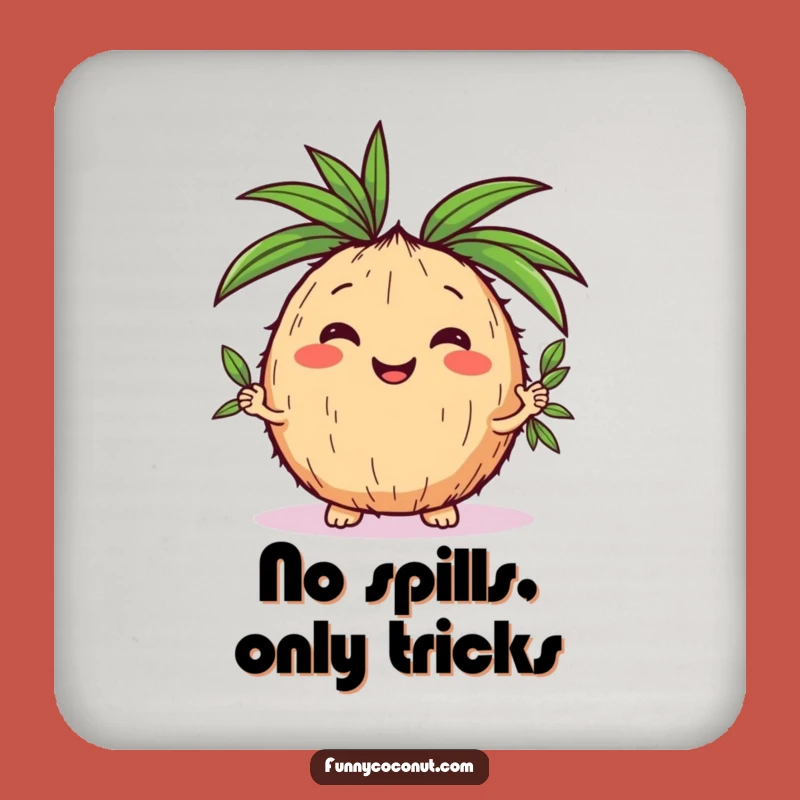 Funny Kawaii Coconut Juggling Leaves Drink Coaster - Tropical Table Protection Gift