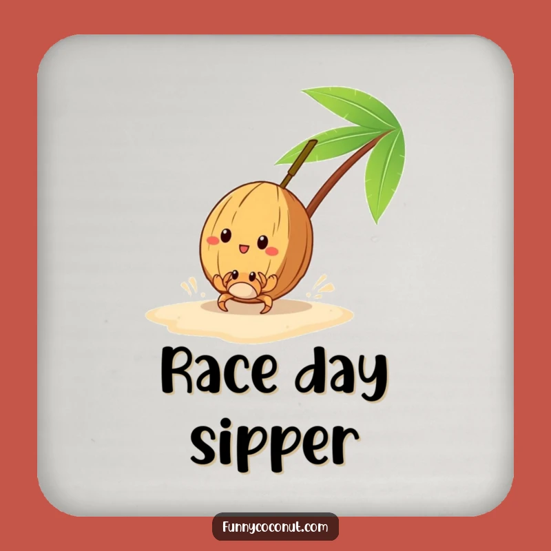 Funny Coconut Race Coaster: Protect Tables with Beach Humor