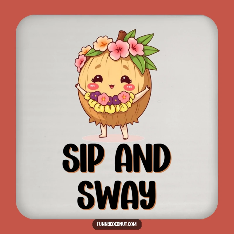 Funny Hula Coconut Coaster - Tropical Dance Drink Protector