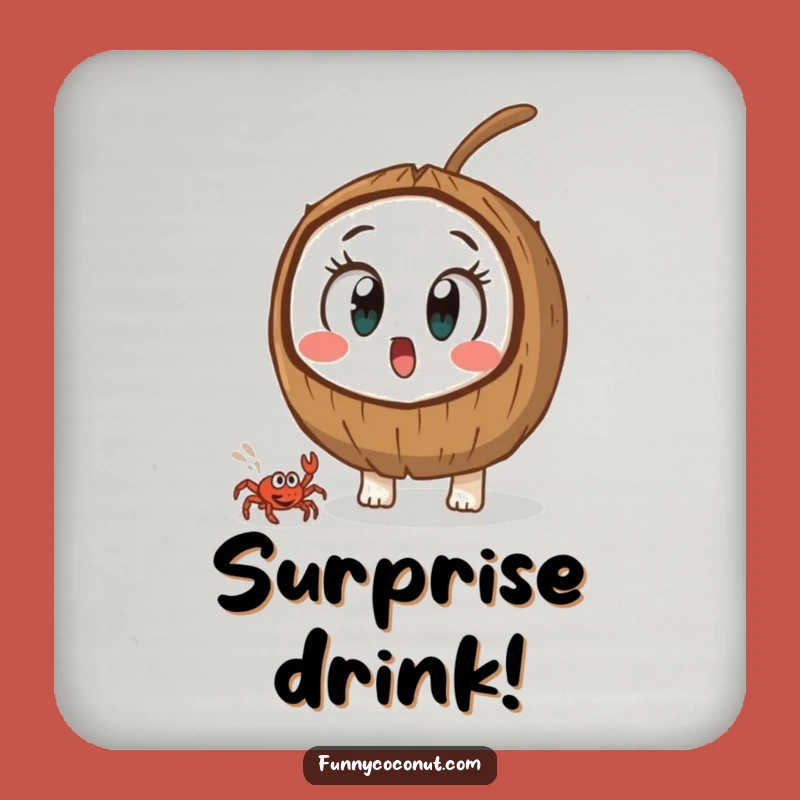 Funny Surprised Coconut Coaster: Protect Your Drink from Unexpected Guests Gift