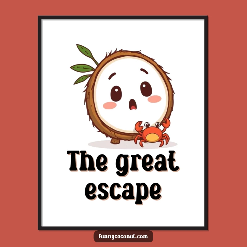 Funny Coconut Crab Surprise Poster: Shocked Tropical Art