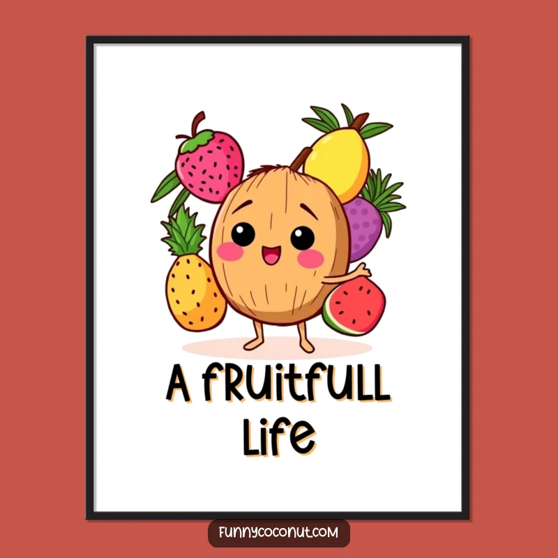 Funny Giggling Coconut Poster: Vibrant Tropical Fruit Juggling Art for Your Wall Gift