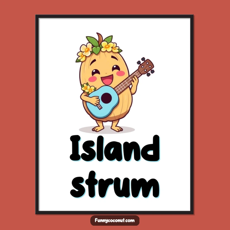 Funny Jovial Coconut Ukulele Poster - Tropical Wall Art for Music Lovers