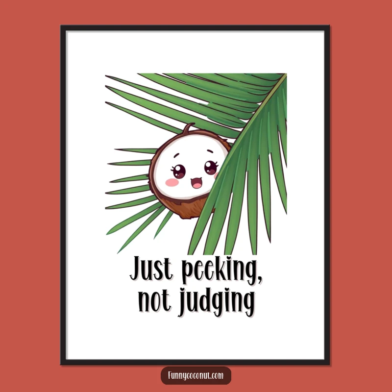 Funny Surprised Coconut Poster, Tropical Peek-a-Boo Art, Hilarious Wall Decor