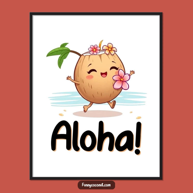 Funny Winking Coconut Flower Lei Poster - Tropical Beach Wall Art Gift