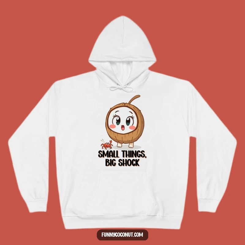 Funny Surprised Coconut Hoodie: Cozy Reaction to a Tiny Crab's Journey Gift