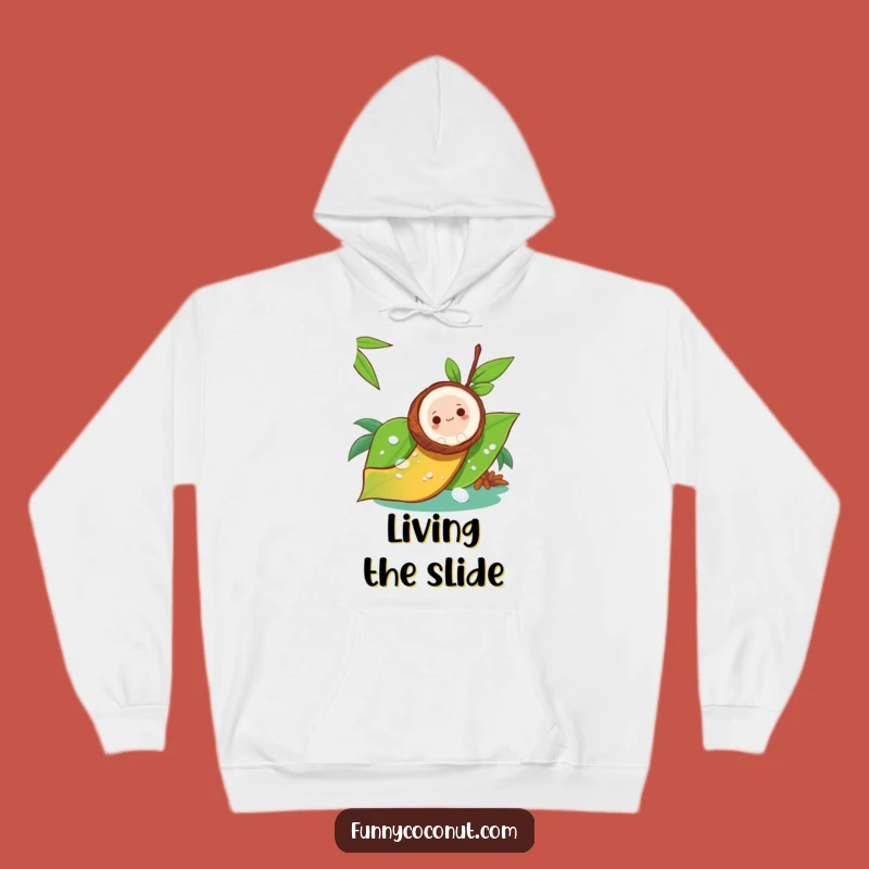 Cozy Funny Coconut Slide Hoodie - Leafy Adventure Sweatshirt