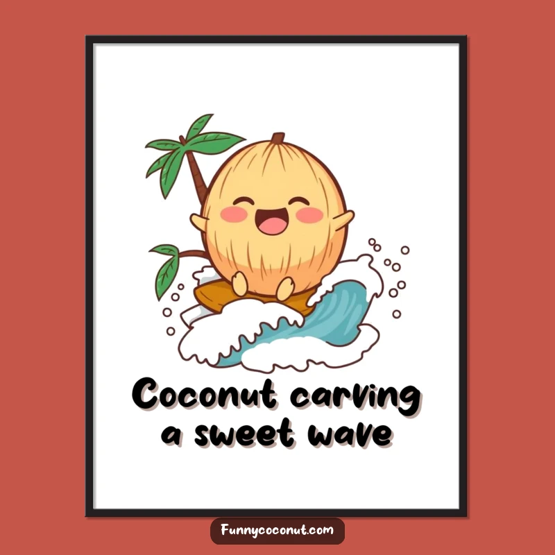 Free Printable Wall Art: Laughing Coconut Wave Rider Funny Downloadable Gift