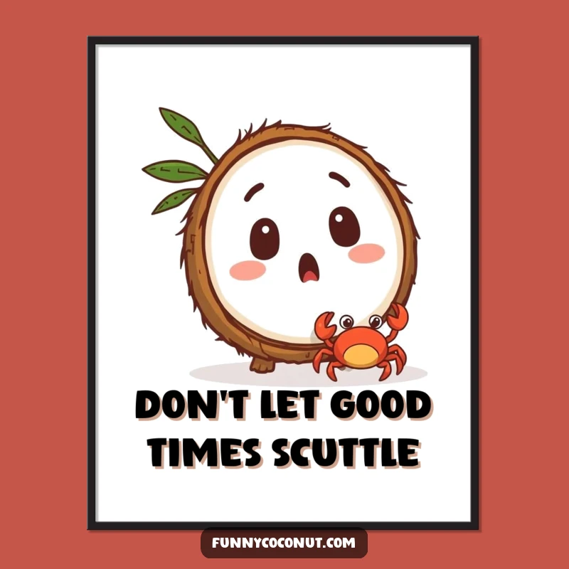 Free Printable Coconut Art: Surprised Coconut Scene! Whimsical Downloadable Wall Decor.