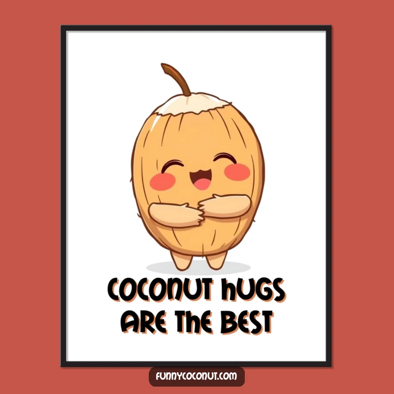Free Printable Hugging Coconut Wall Art: Tropical Warmth, Funny Downloadable Decor